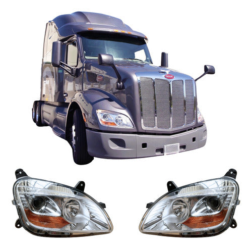 Par De Faros Peterbilt 579 / 587 Cromo Ambos Lados