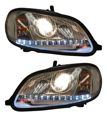 Par De Faros C/tira Led Freightliner M2 106/112 O B2 Ambos Lados